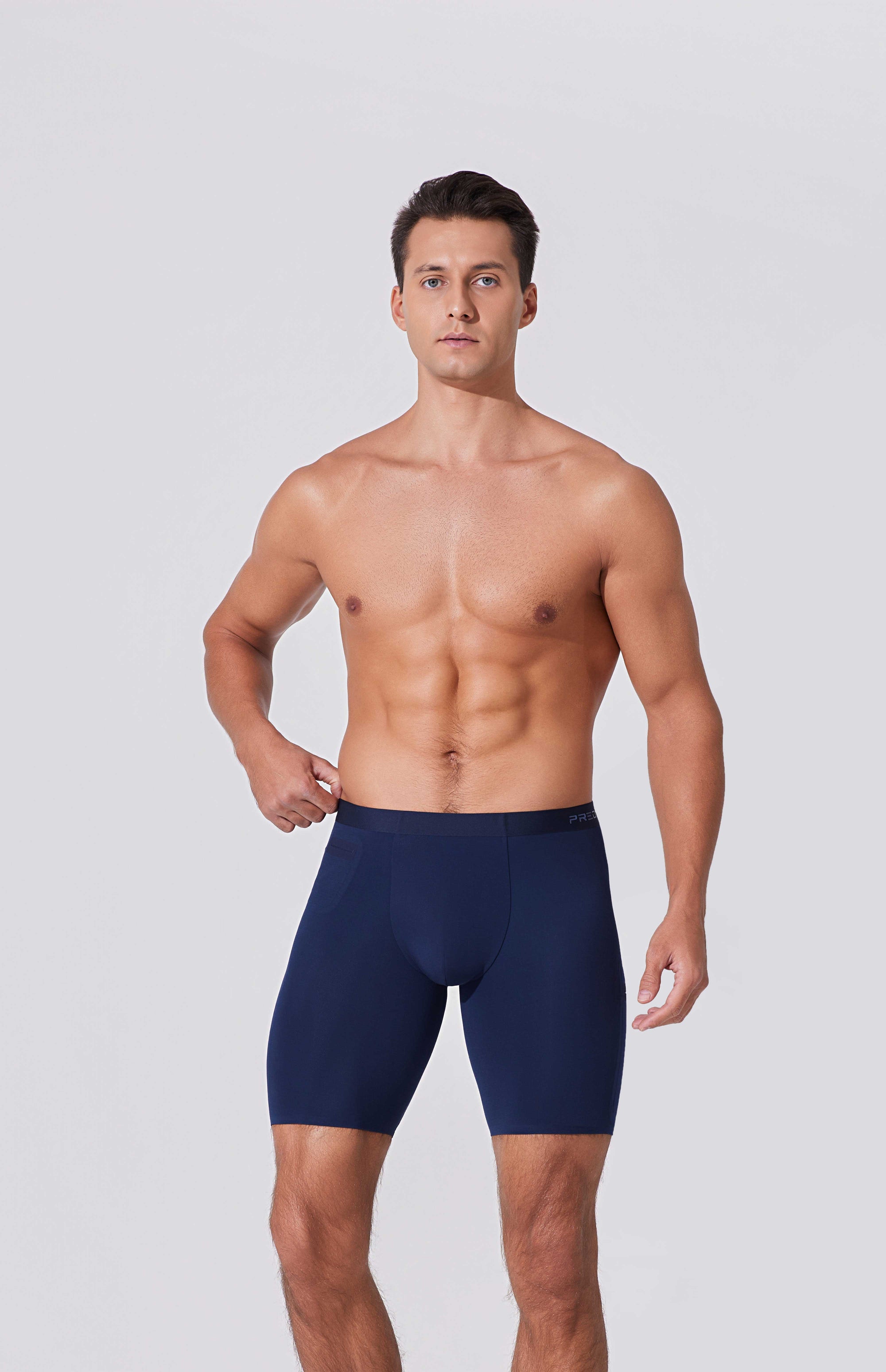 Ad Astra Navy Blue boxer brief dual pocket detail - patented design