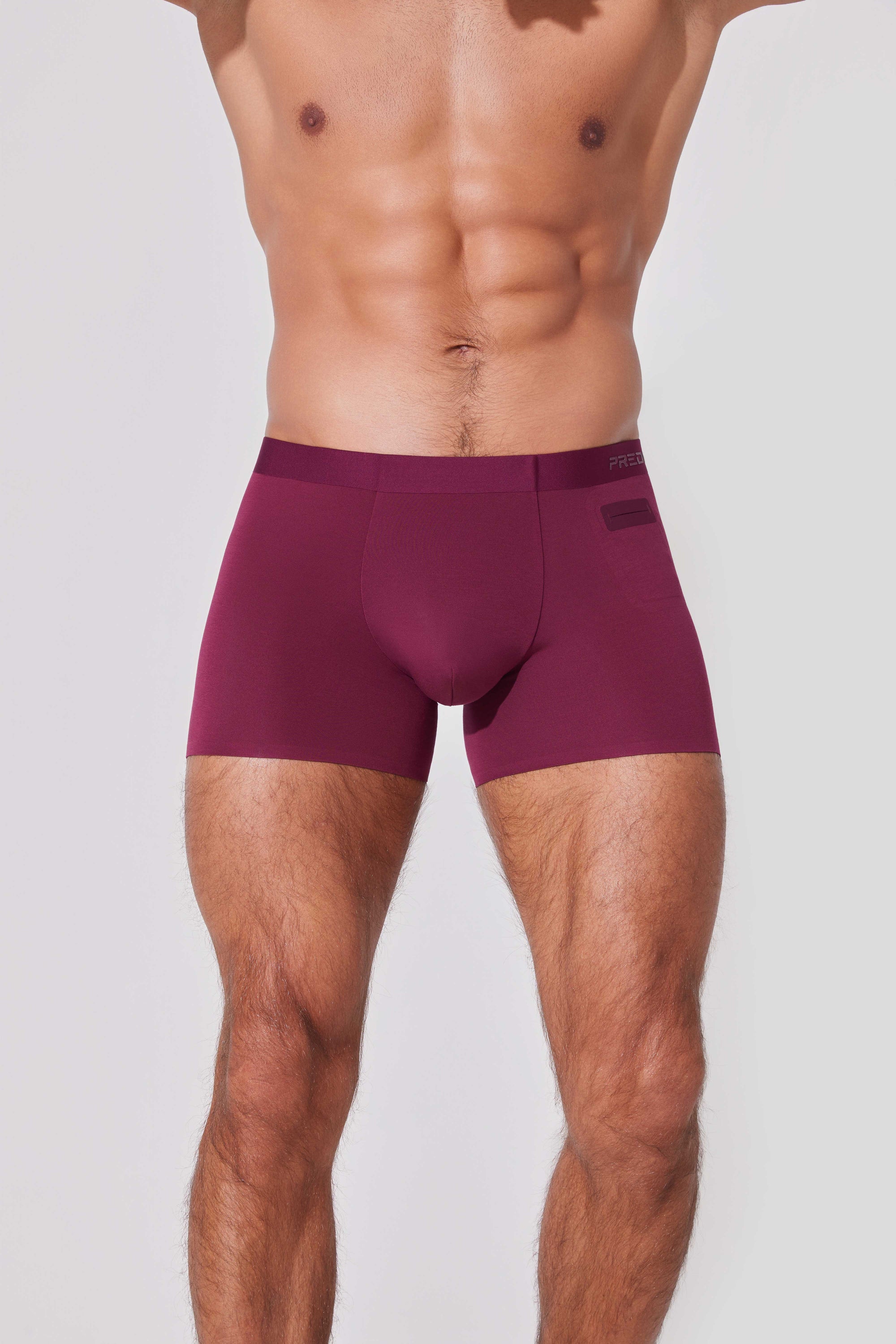 Men wearing Ryder burgundy pocket boxer briefs - active lifestyle