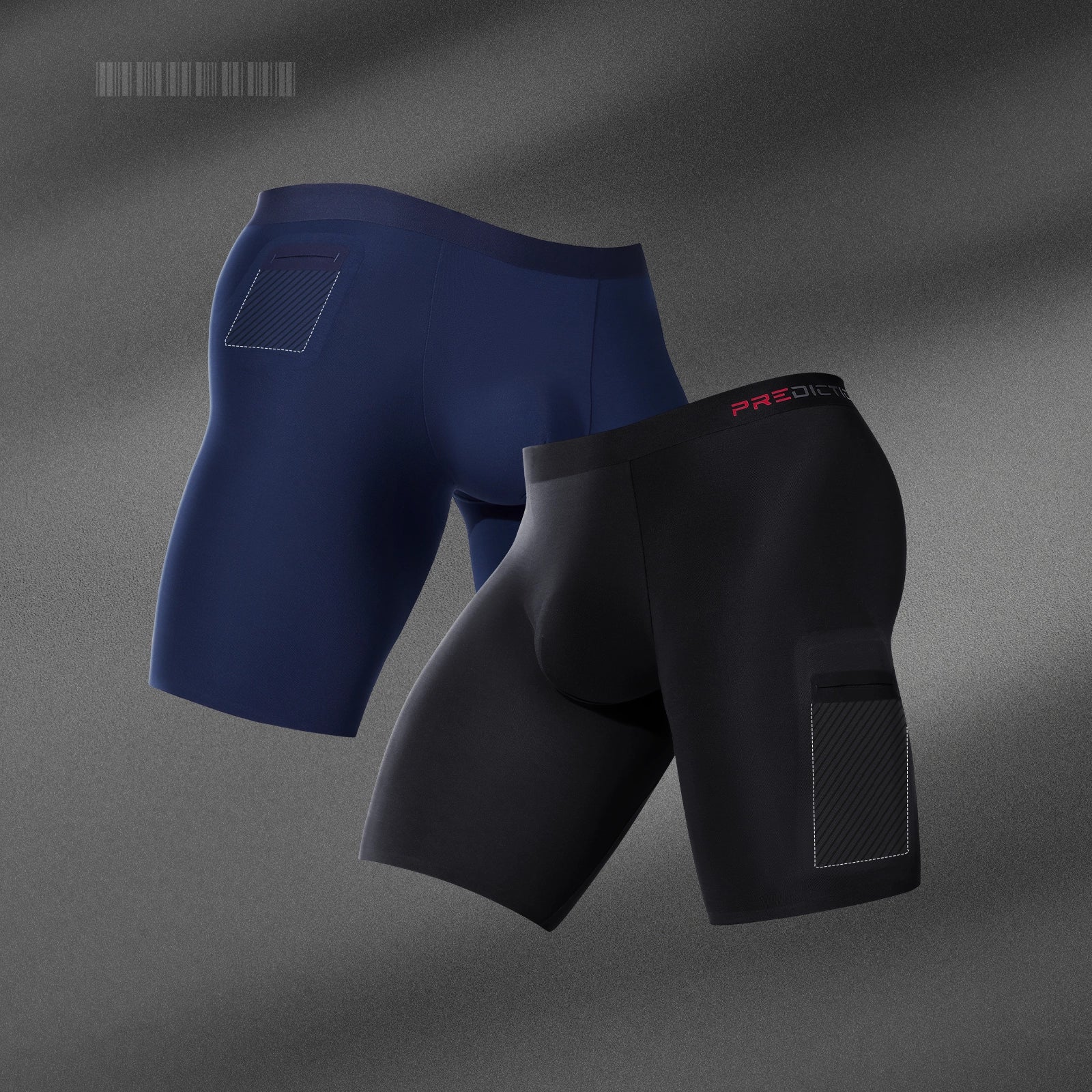 Ad Astra black and navy blue dual pocket boxer briefs front and side pocket view highlighted