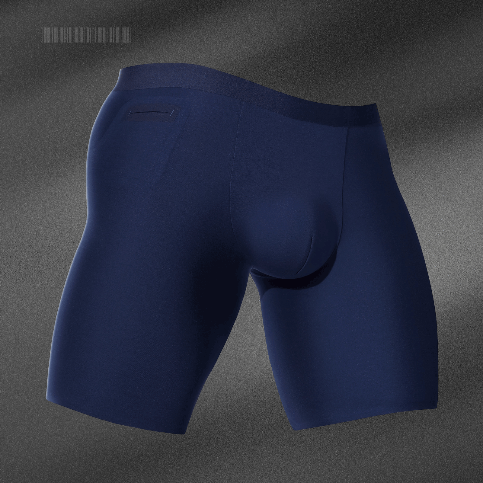 Ad Astra navy blue dual pocket boxer briefs front side pocket view