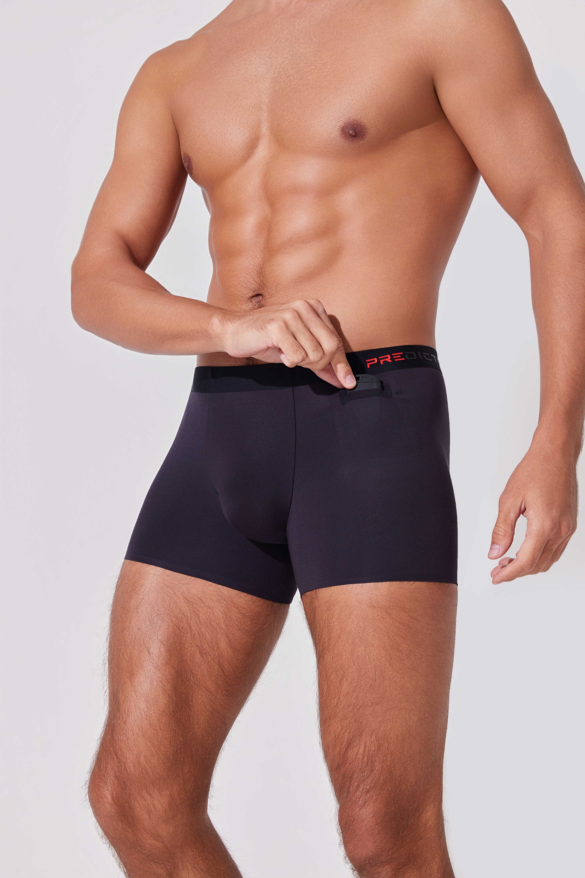 Black men’s boxer briefs with hidden pocket for easy access