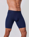 Men’s navy blue boxer briefs with dual pocket design - secure storage