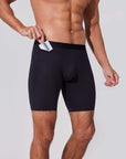Men’s boxer briefs with dual pocket design holding small item securely