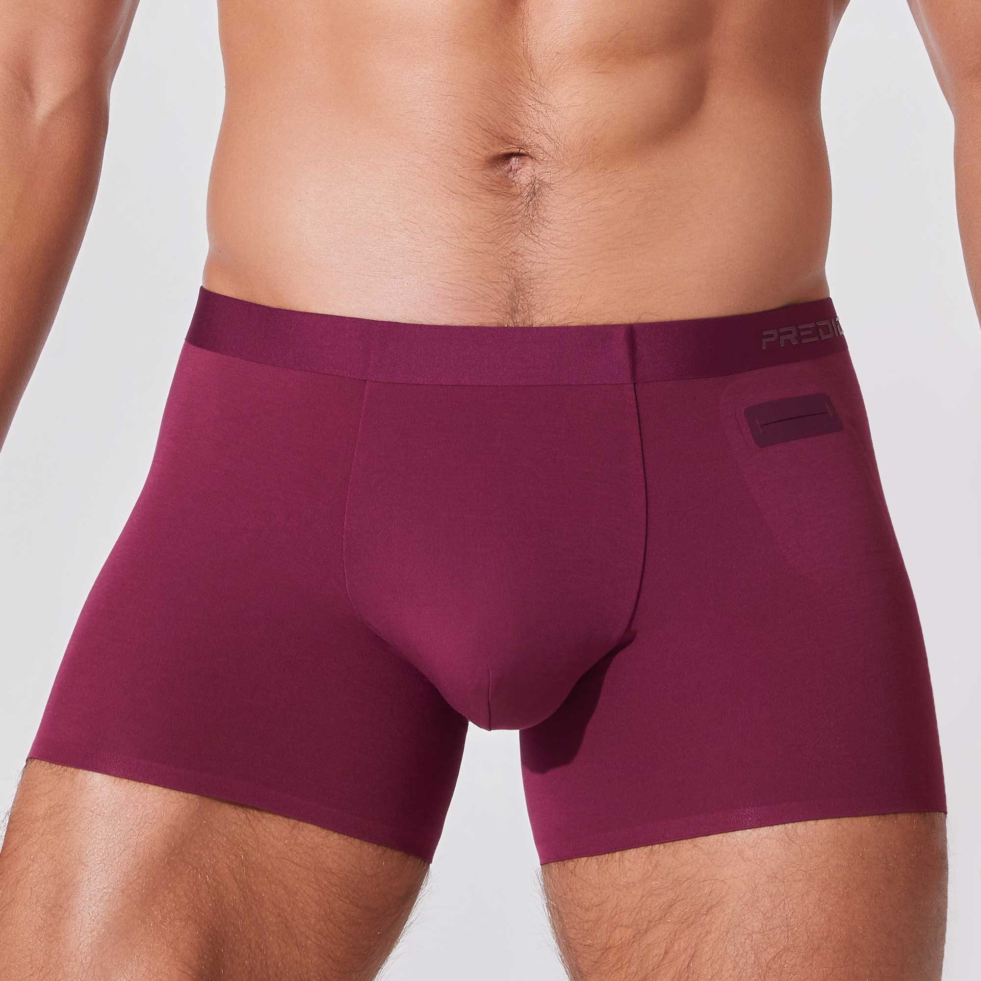 Men’s boxer briefs with patented pocket underwear in burgundy