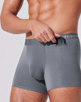 Men’s boxer briefs with patented pocket holding wallet, storm grey