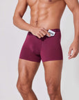 Men’s boxer briefs with single pocket holding small item securely